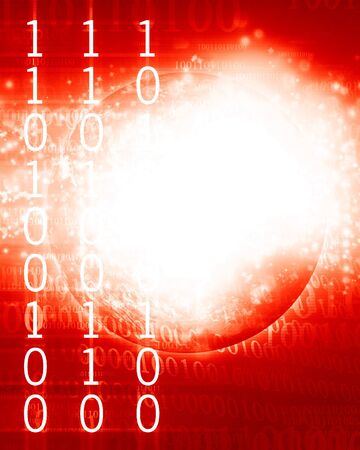 Bits and bytes on a soft glowing red backgroundの写真素材