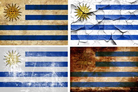 Uruguay flag collection on a solid white backgroundの写真素材