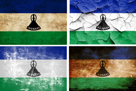 Lesotho flag collection on a solid white backgroundの写真素材