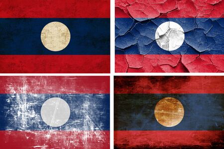Laos flag collection on a solid white backgroundの写真素材
