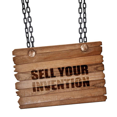 sell your invention, 3D rendering, hanging sign on a chainの写真素材