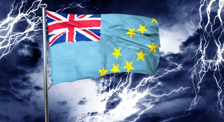 Tuvalu flag, 3D rendering, crisis concept storm cloudの写真素材