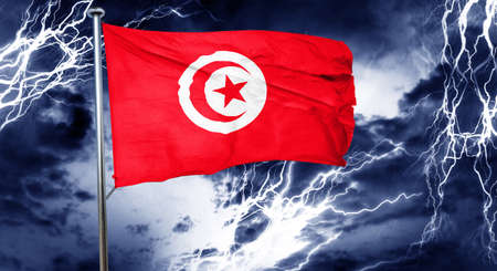 Tunesia flag, 3D rendering, crisis concept storm cloudの写真素材