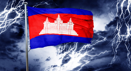 Cambodia flag, 3D rendering, crisis concept storm cloudの写真素材