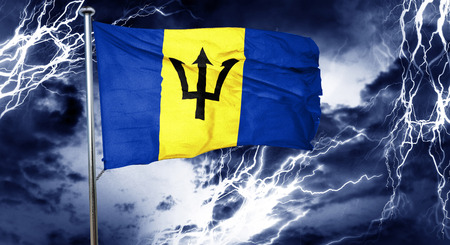 Barbados flag, 3D rendering, crisis concept storm cloudの写真素材
