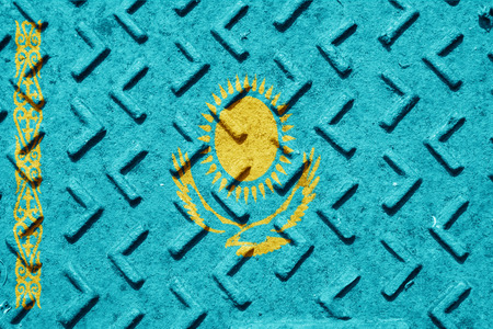 Kazakhstan flag with some soft highlights and foldsの写真素材