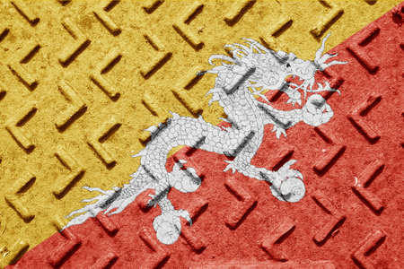 Bhutan flag with some soft highlights and foldsの写真素材