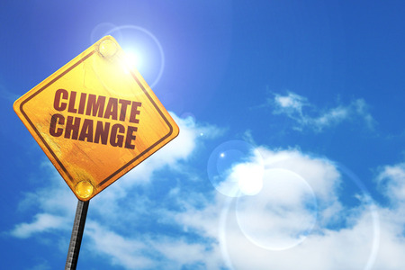 climate change, 3D rendering, glowing yellow traffic signの写真素材