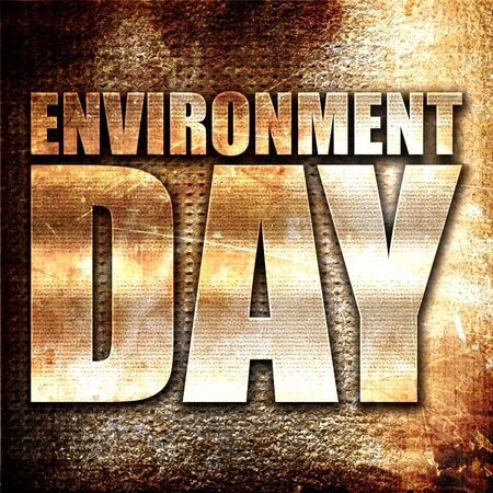 environment day, 3D rendering, metal text on rust backgroundの写真素材
