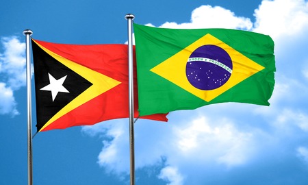 east timor flag with Brazil flag, 3D renderingの写真素材
