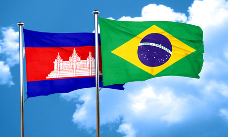 Cambodia flag with Brazil flag, 3D renderingの写真素材