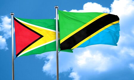 Guyana flag with Tanzania flag, 3D renderingの写真素材