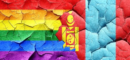Gay pride flag with Mongolia flag on a grunge cracked wallの写真素材