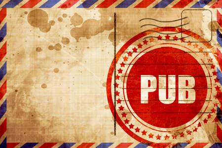 pub sign background with some smooth lines, red grunge stamp on an airmail background
