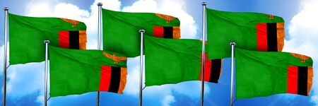 Zambia flags, 3D rendering, on a cloud backgroundの写真素材