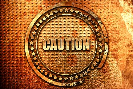 caution, 3D rendering, grunge metal stampの写真素材