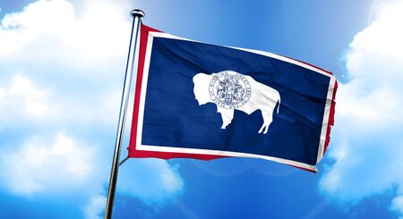 wyoming flag, 3D rendering, on a cloud backgroundの写真素材
