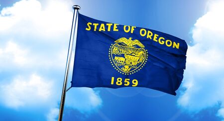 oregon flag, 3D rendering, on a cloud backgroundの写真素材
