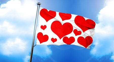 Romantic hearts background flag, 3D rendering