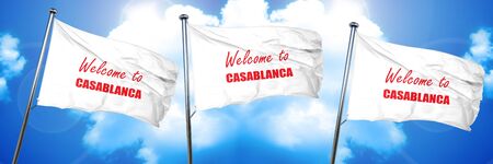 Welcome to casblanca with some smooth lines, 3D rendering, triple flagsの写真素材