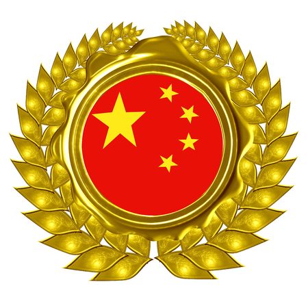 chinese flag in a wreathのeditorial素材