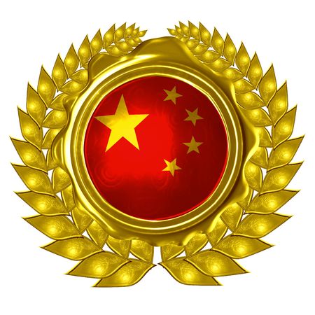 chinese flag in a wreathのeditorial素材