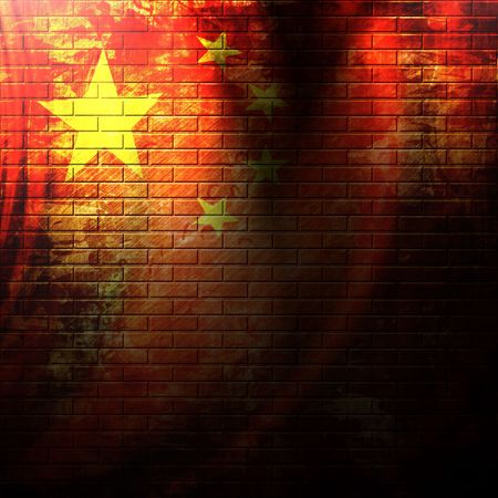 chinese flag painted on a grunge brick wallのeditorial素材