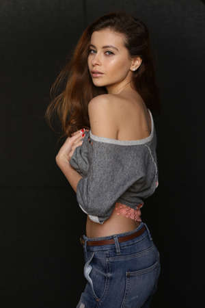 Beautiful young female brunette modelの写真素材