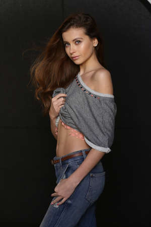 Beautiful young female brunette modelの写真素材
