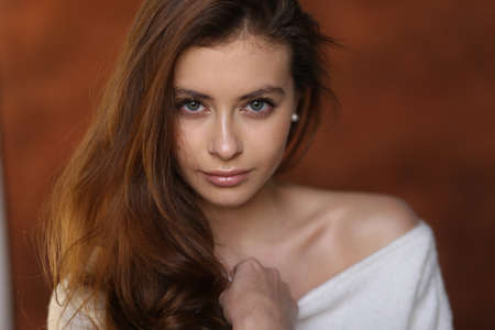 Beautiful young female brunette modelの写真素材