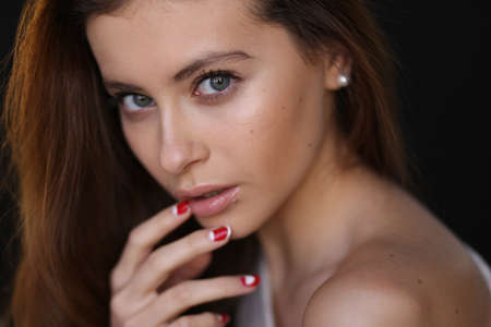 Beautiful young female brunette modelの写真素材