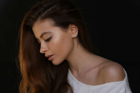 Beautiful young female brunette modelの写真素材