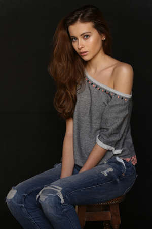 Beautiful young female brunette modelの写真素材