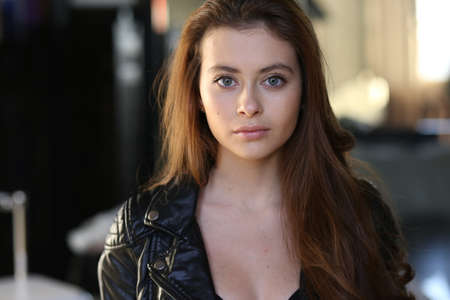 Beautiful young female brunette modelの写真素材