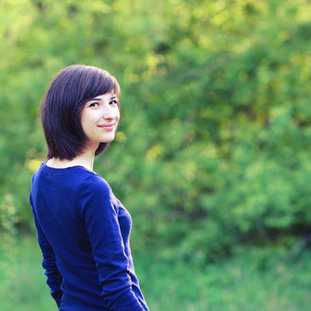 Outdoor portrait of romantic fashion young womanの写真素材
