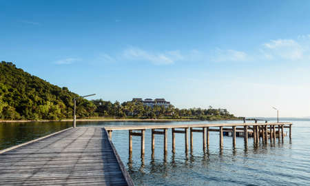 The beautiful wooden bridge at national park Khao Leam Ya, Thailandの写真素材