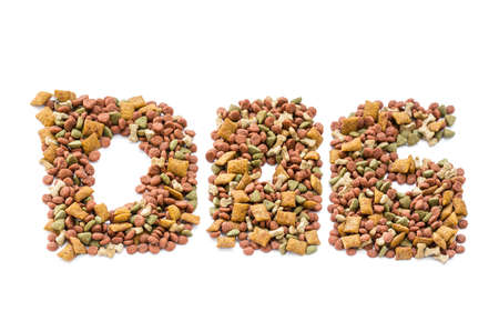 dog and cat food on white backgroundの写真素材