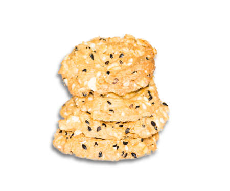 Stack of cookies on white backgroundの写真素材