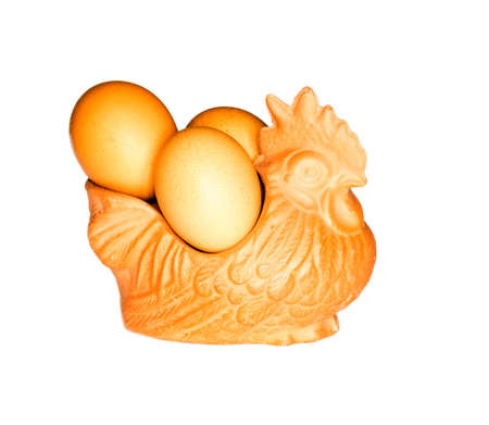 Isolated brown hen with egg in the studioの写真素材