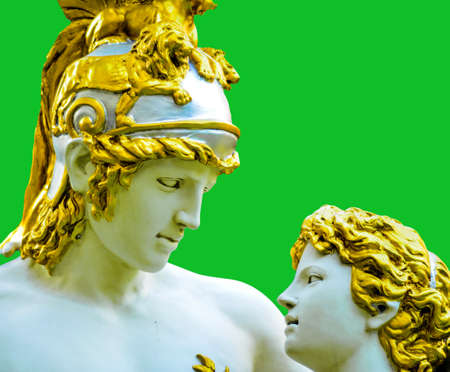 Ancient roman man and women statue in the garden park in green backgroundの写真素材