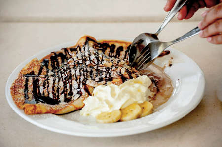 chocolate banana crepeの写真素材
