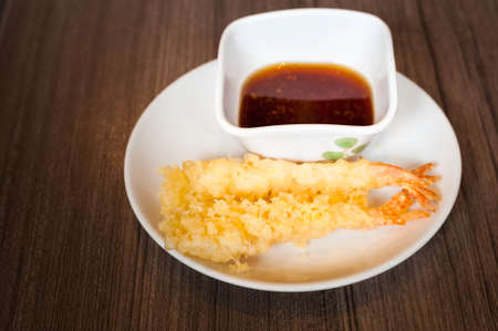 Japanese set meal with tempura shrimpの写真素材