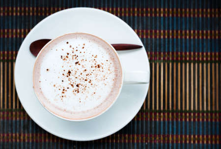 Hot chocolate in a white cupの写真素材
