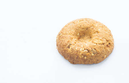 cereal cookies closeup on white background.の写真素材