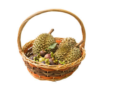 basket with fruits isolated on whiteの写真素材