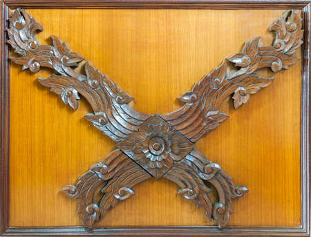 Pattern of wood frame thai art on wood backgroundの写真素材