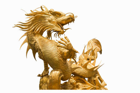 Golden Chinese dragon statue on isolate backgroundの写真素材