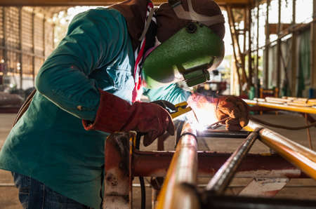 Worker welding the steel structureの写真素材