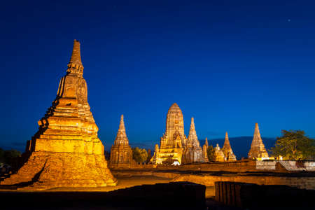 The world heritage Ayutthaya site, Thailand, Landscape of Pagoda at Wat Phasisanphet Ayuthaya Twilight Timeの写真素材