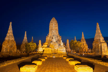 The world heritage Ayutthaya site, Thailand, Landscape of Pagoda at Wat Phasisanphet Ayuthaya Twilight Timeの写真素材